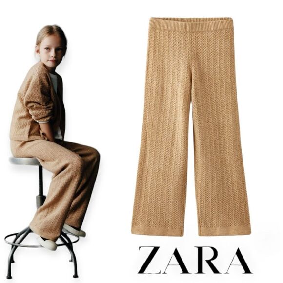 ZARA Kids | Camel | POINTELLE KNIT PANTS - Picture 1 of 5